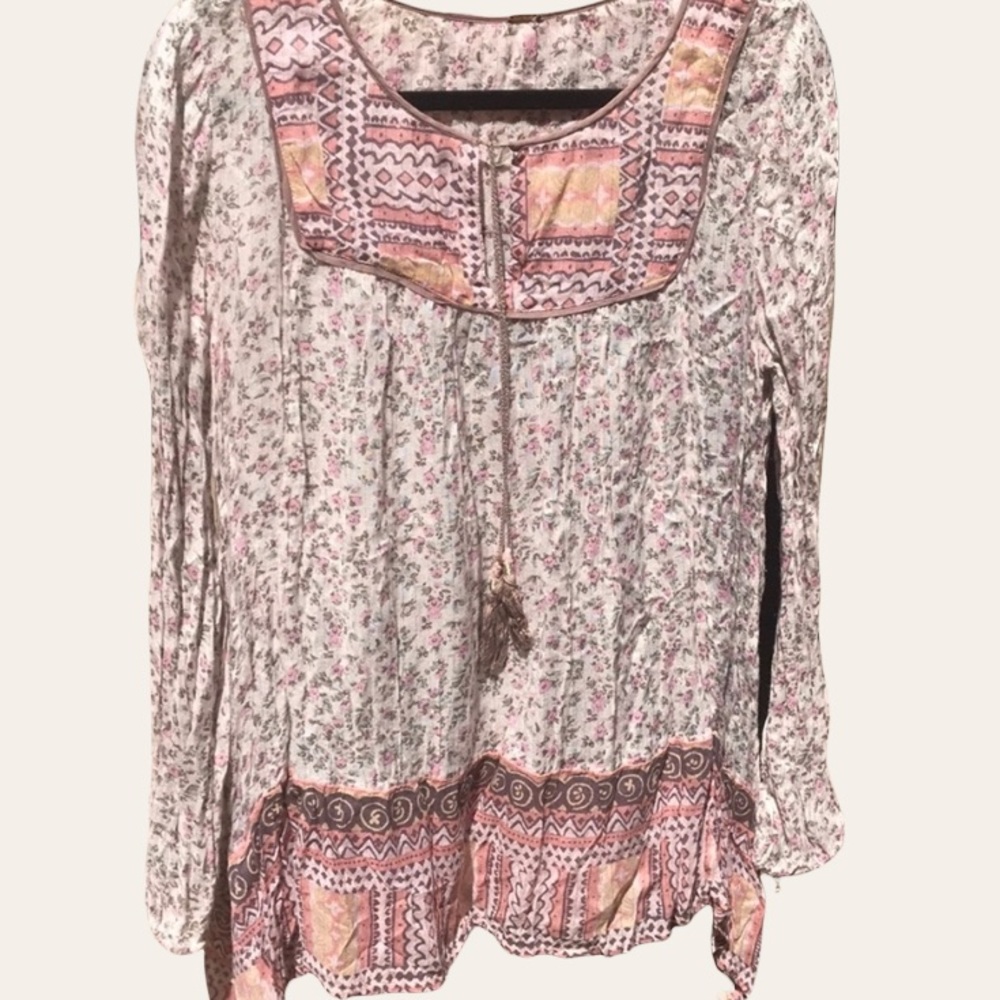 Free People Floral Tribal Print Blouse